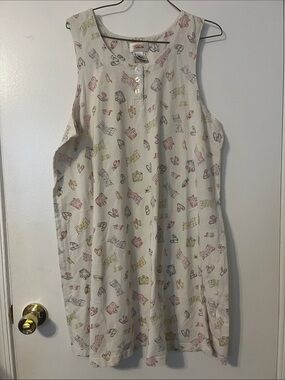 Talbots Cream Sleeveless Nightdress with Pastel Shoe Prints